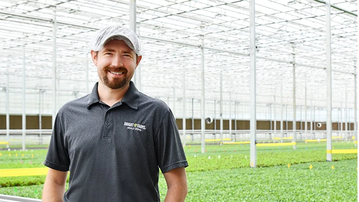 Grower Nick Chaney in BrightFarms' Wilmington, Ohio facility