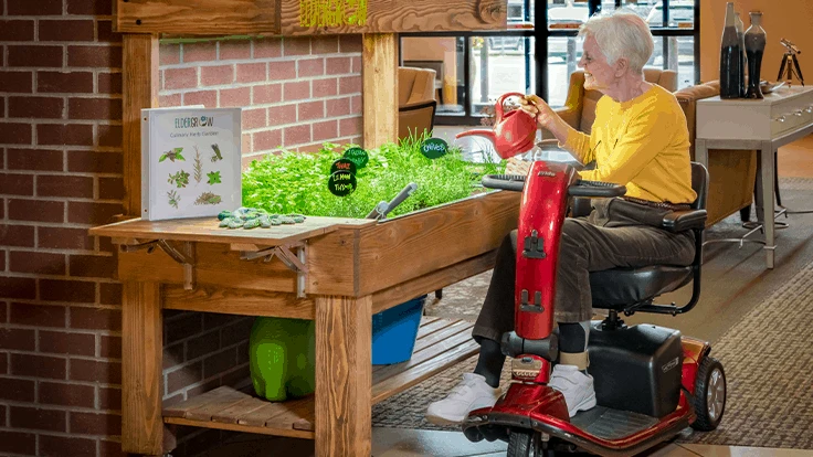 The D-I-Y Culinary Herb Garden program is self-managed by the community and brings farm-to-table into senior living with fresh herbs delivered every month along with an Herb of the Month program. 