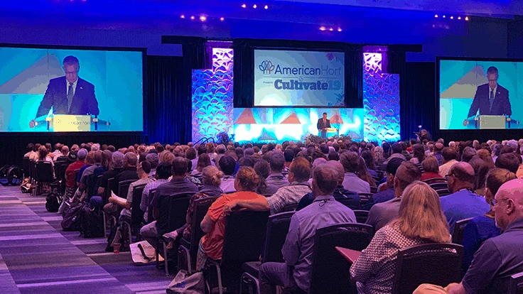 AmericanHort president and CEO Ken Fisher speaking at Cultivate'19