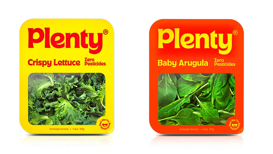 Crispy Lettuce and Baby Arugula from Plenty, two of the products Plenty is selling at Whole Foods and Gelson's Markets in California