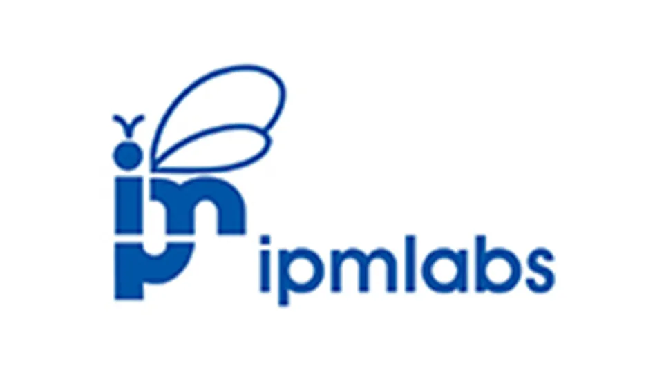 A logo reads ipmlabs in blue letters. To the left of the text is a graphic of a flying insect made up of the letters IPM.