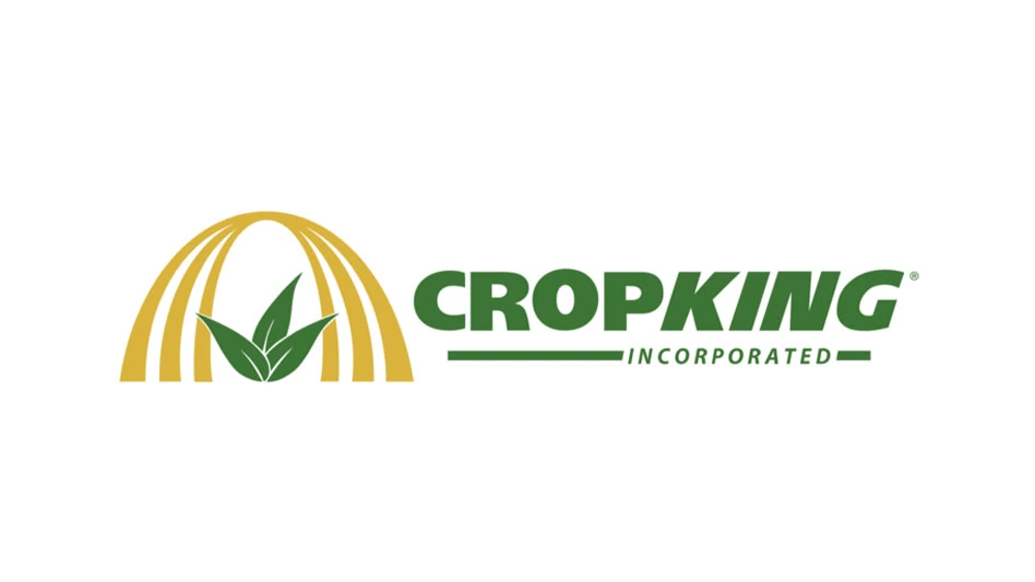 CropKing logo in bold green letters. Incorporated is underneath in italicized bold green letters. To the left of the company's name are golden arches with a green leaf under the arches.