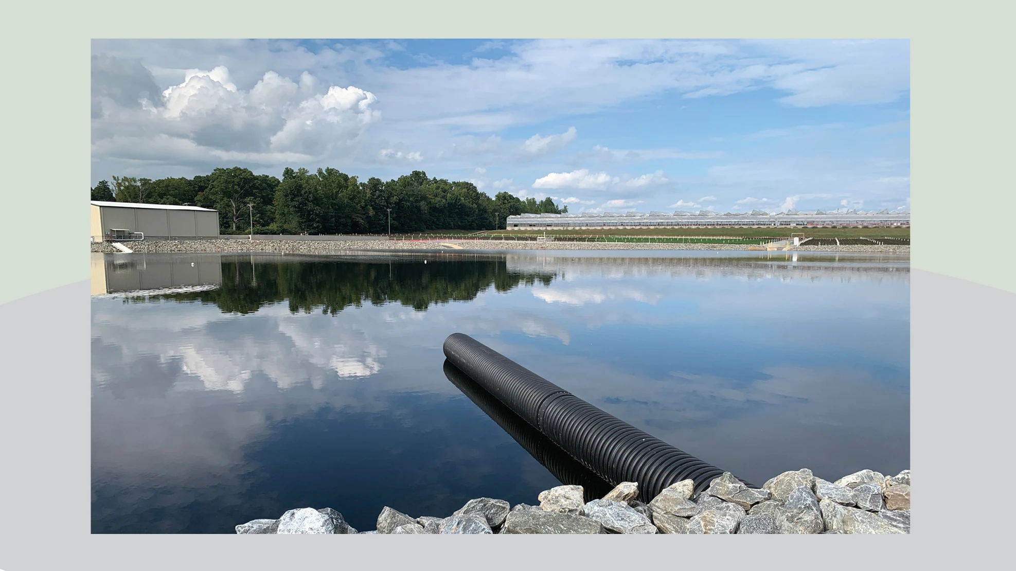 A retention pond at a greenhouse.