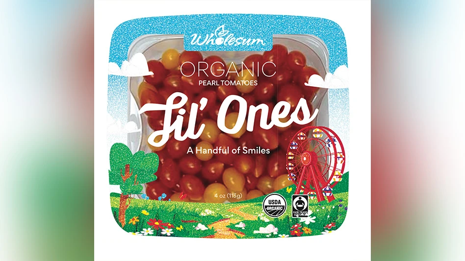 A plastic package of red cherry tomatoes.