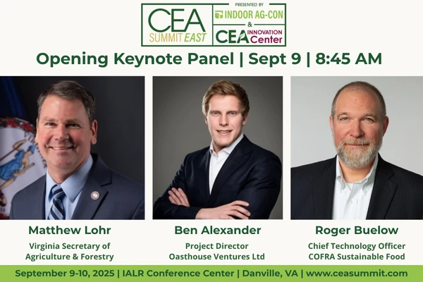 Flyer for CEA Summit East taking place September 9-10, 2025, at the IALR Conference Center in Danville, VA. Opening Keynote Panel speakers include Matthew Lohr, Ben Alexander and Robert Buelow. The opening keynote will take place September 9 at 8:45 a.m.